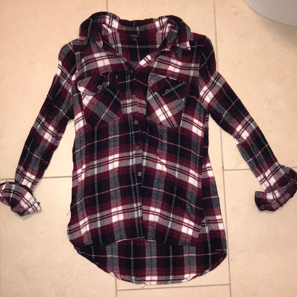 Pink, maroon, gray, white flannel